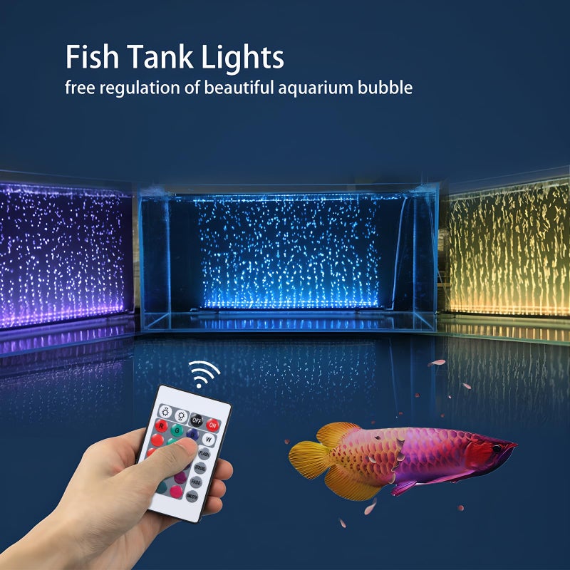 SZMiNiLED Submersible Aquarium Light, Fish Tank Light with Air Bubble Hole, RGB Color Changing Brightness Adjustable IP68 Waterproof Remote Control LED Light for Aquarium Fish Tank 20 inch - Image 2